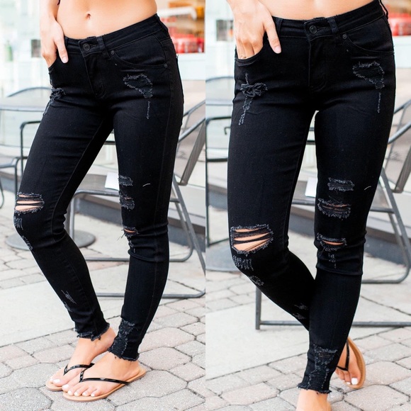 KanCan Black Distressed Jeans - Picture 1 of 6